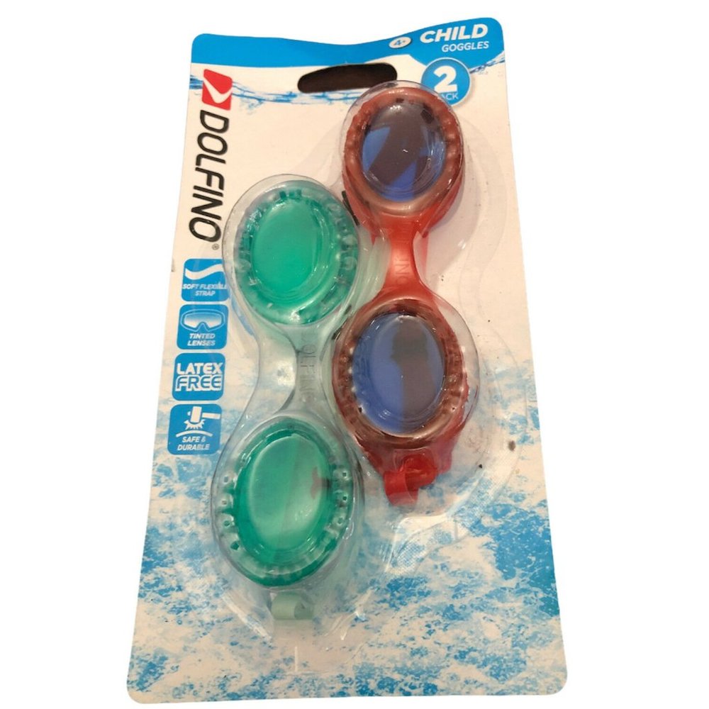 Kid’s Swim Goggles 2 Pack Green/Blue (Teal) & Red